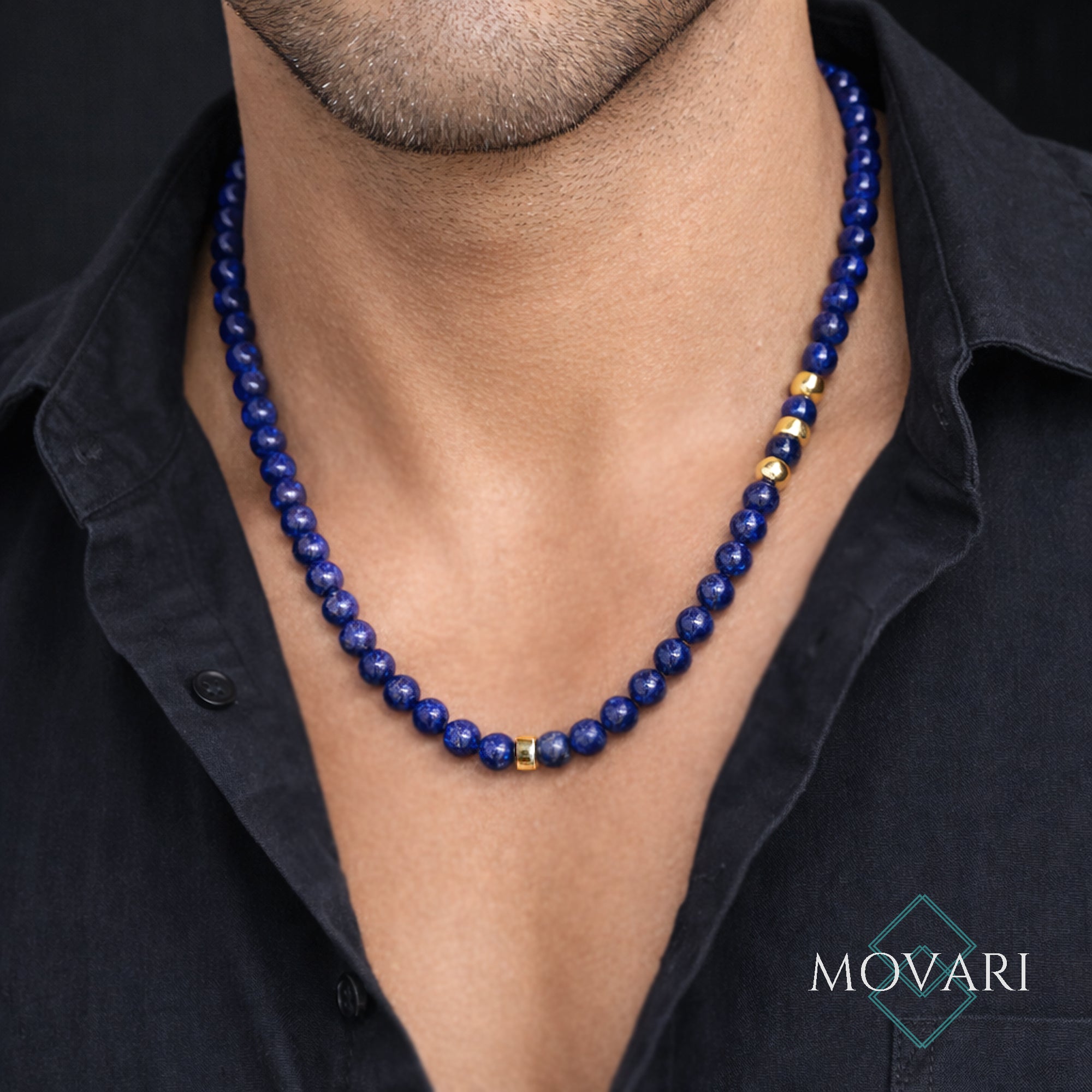 AAA 8mm Lapis Lazuli Mens Necklace with 14K Gold Filled