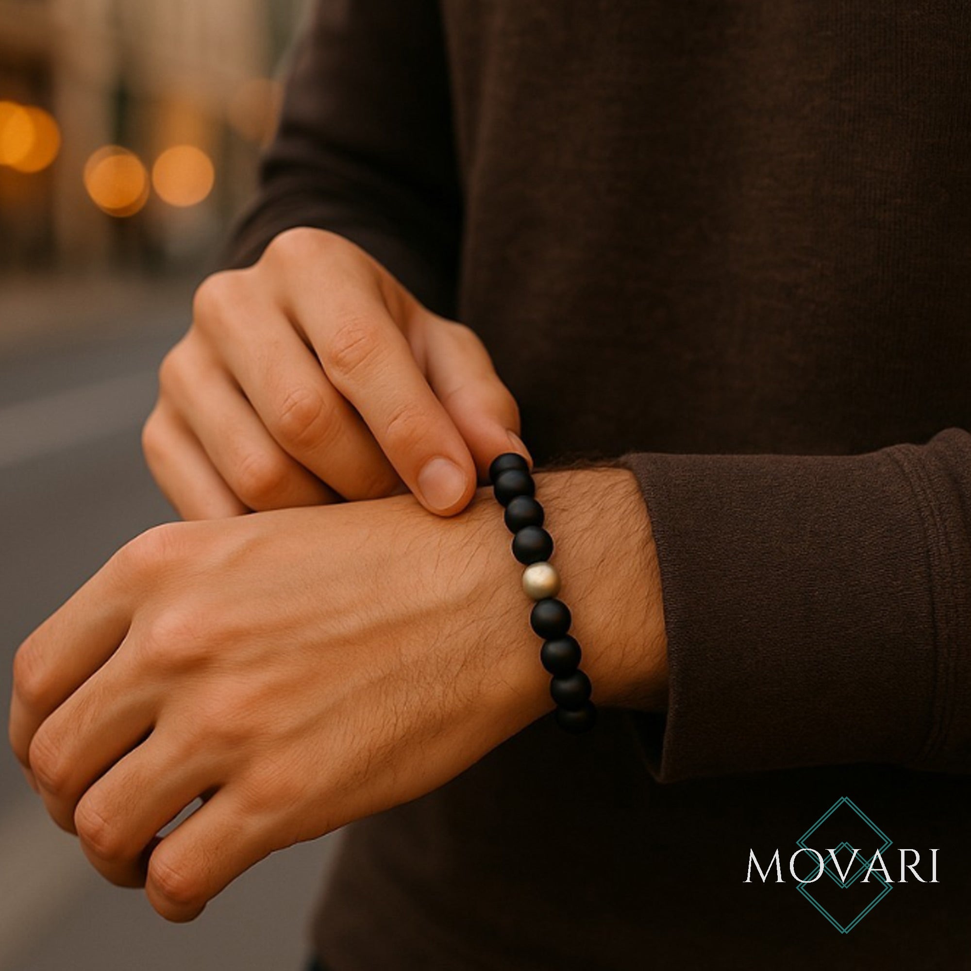 Matte 14k Gold Black Onyx Bead Stretch Bracelet