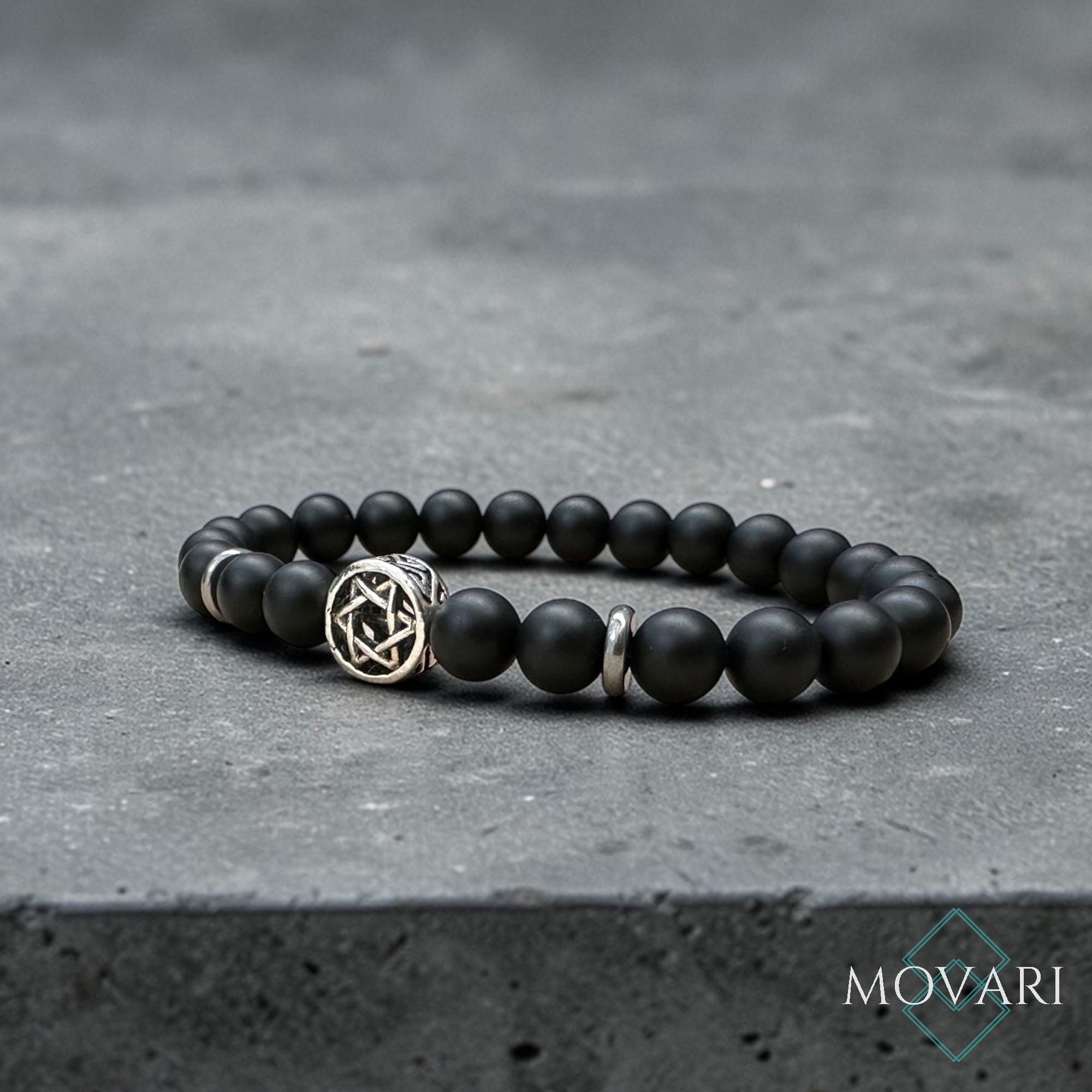 Star of David Bracelet Spiritual matte Black Onyx and Stainless Steel