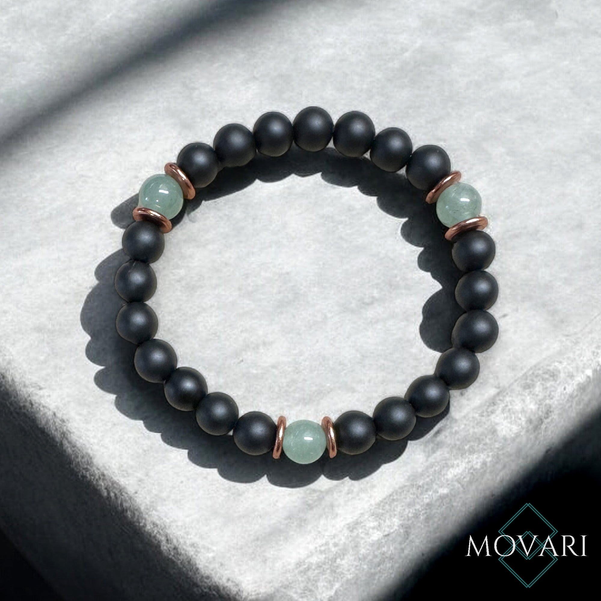 Aventurine Black Onyx Bead Stretch Bracelet Luck 8mm