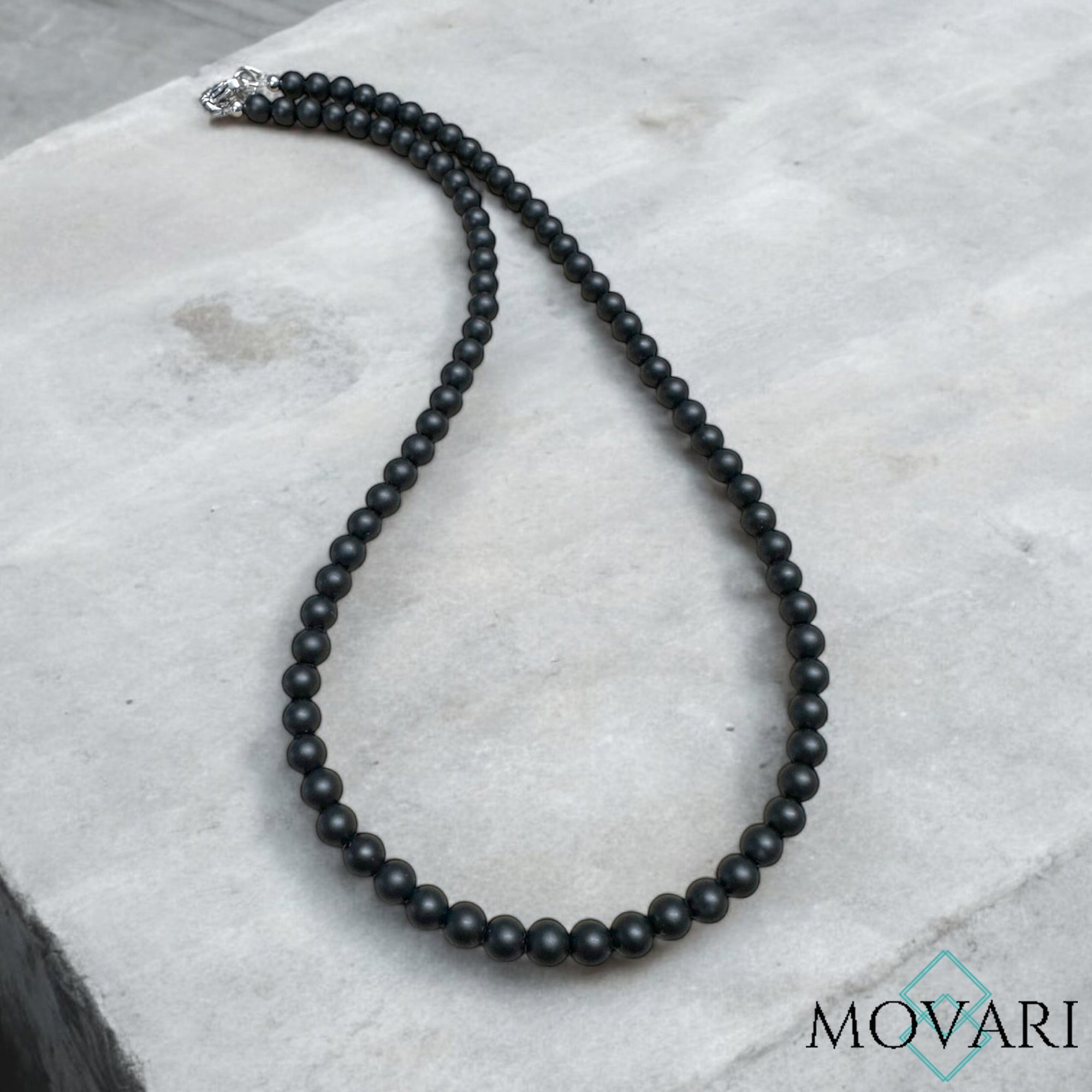 Mens Minimal Black Bead Necklace AAA 6mm Water Proof Gift For Him