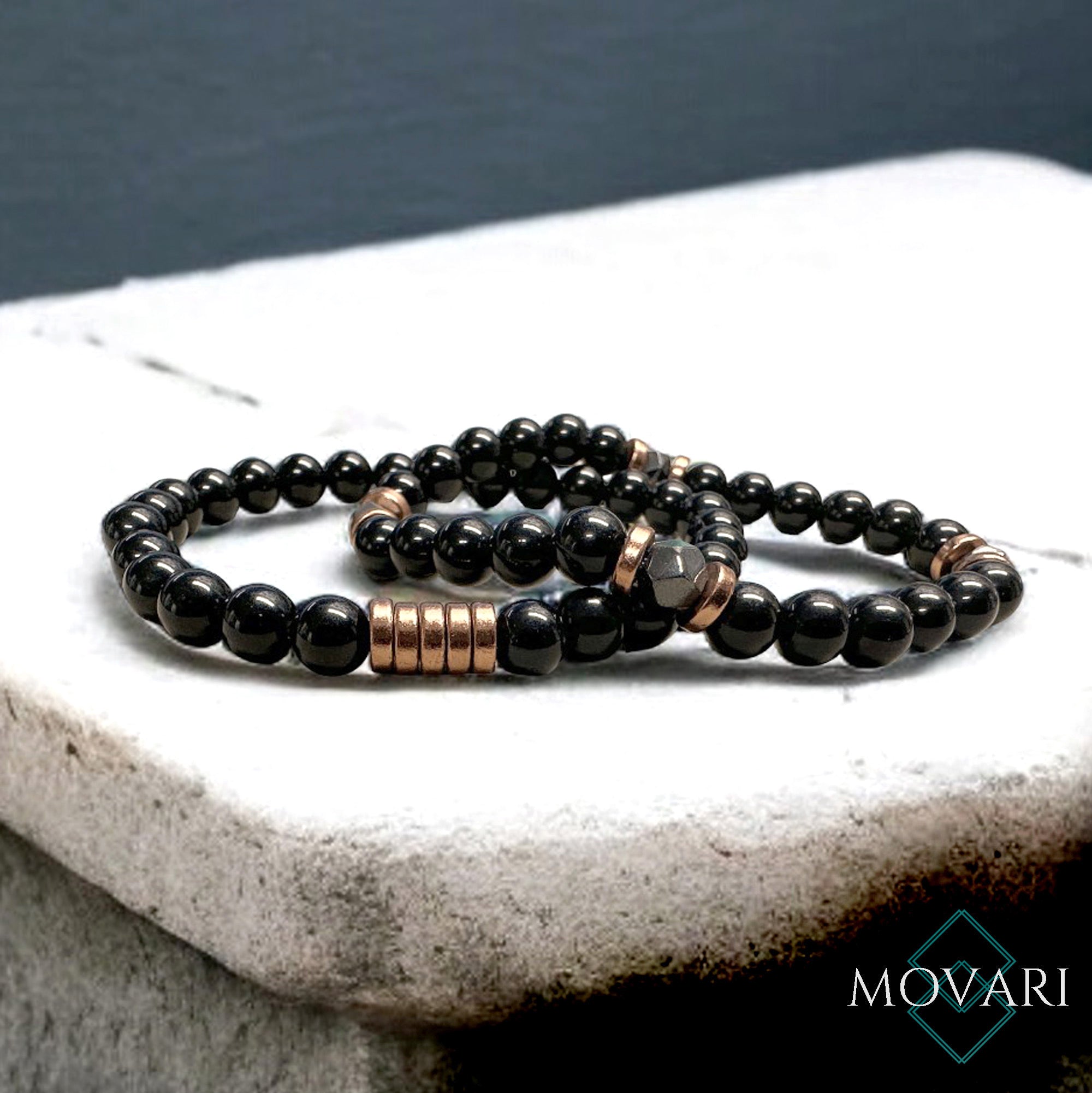 Bracelet Stacking Set For Men 6mm Obsidian And Hematite