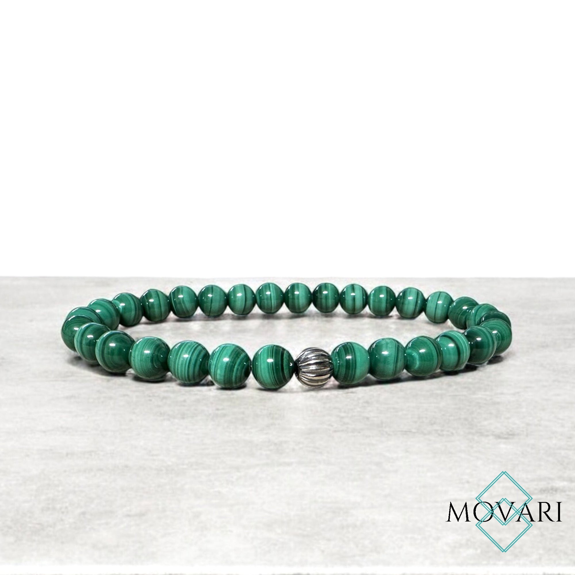 Malachite 6mm Bead Bracelet 925 Silver Sphere Green Beads Gemstones