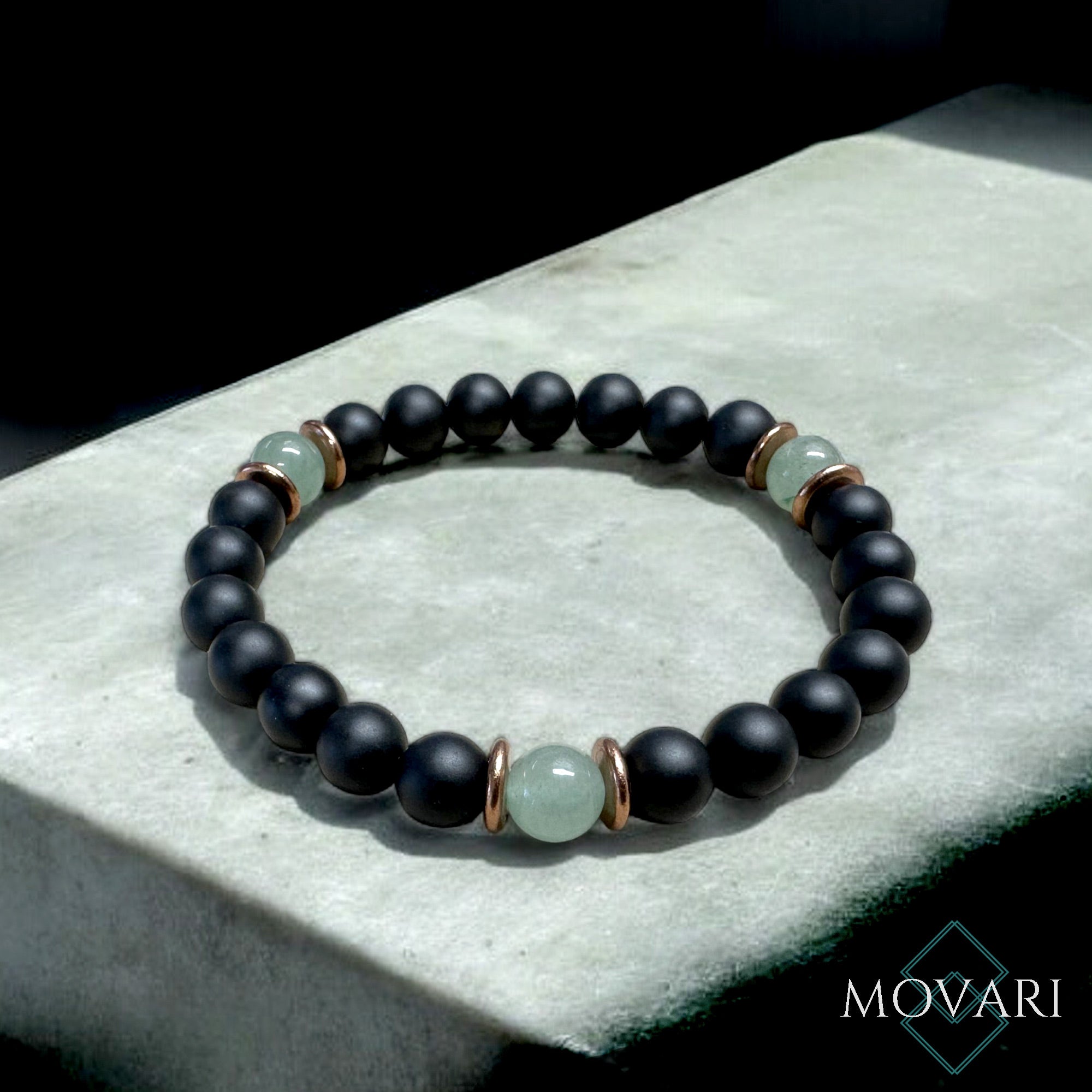 Mens Bracelet Aventurine Black Onyx Bead Stretch Bracelet Luck 8mm