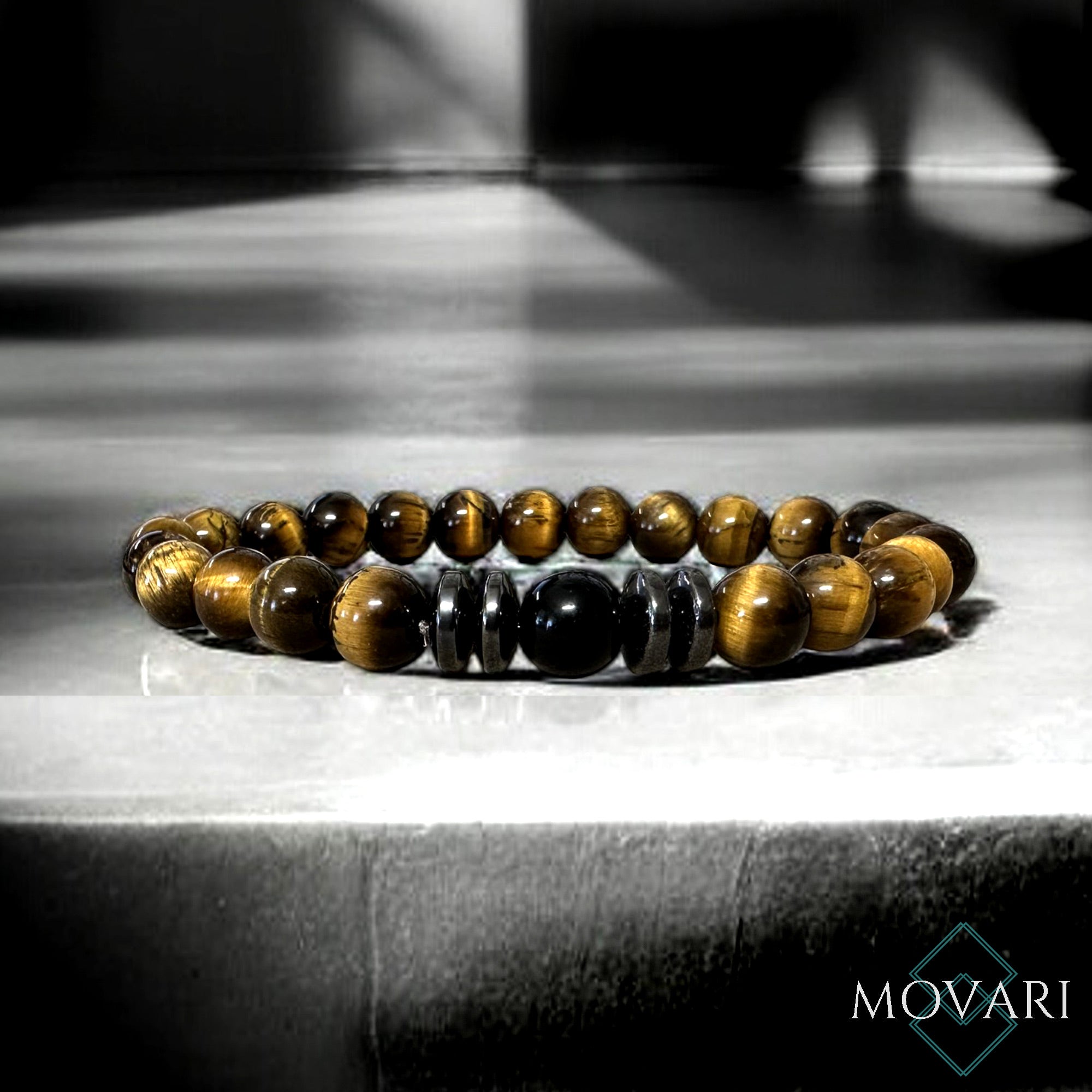 Mens Bracelet Tigers Eye Ultimate Protection Obsidian 8mm Stretch