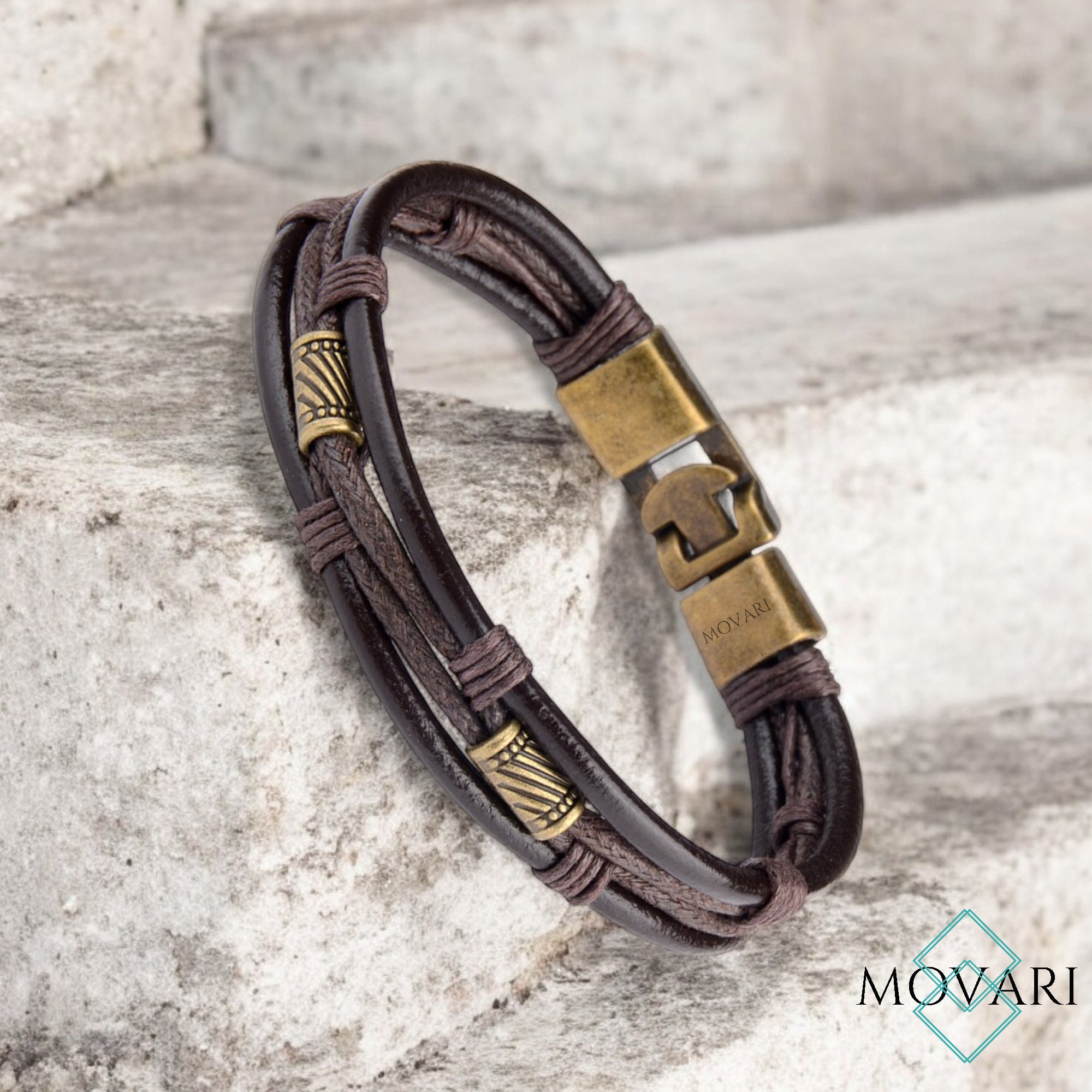 Brown Leather Bracelet Bohemian Style Men's Jewelry quality handcrafted men's accessories Movari Jewelry 