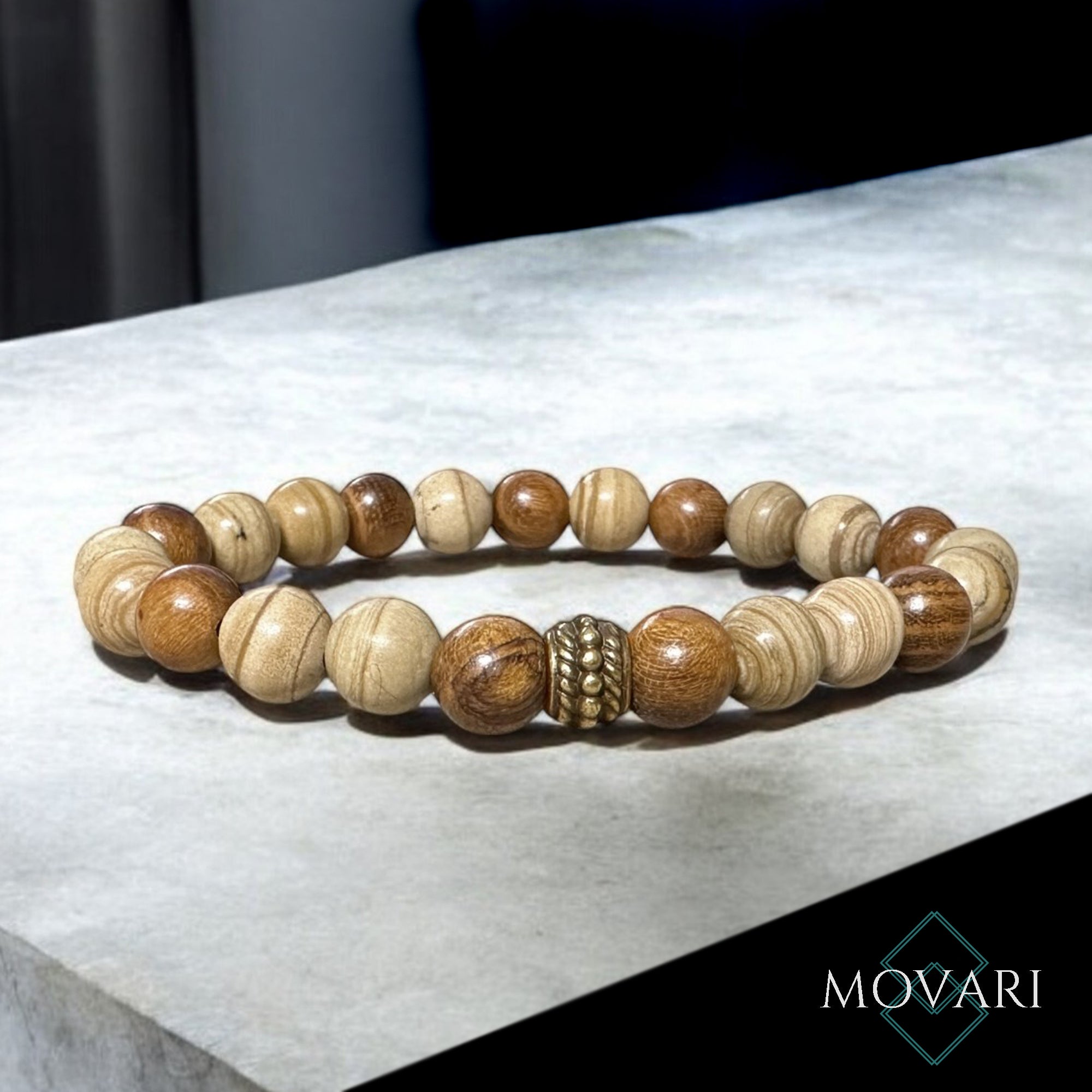 Earth Tone Bead Stretch Bracelet Mars Jasper Sibucao Wood