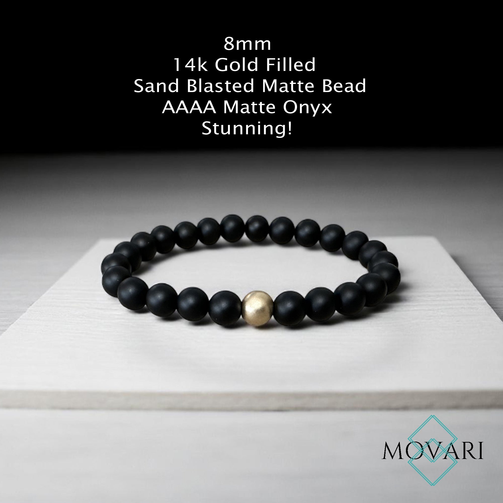 Matte 14k Gold Black Onyx Bead Stretch Bracelet chart