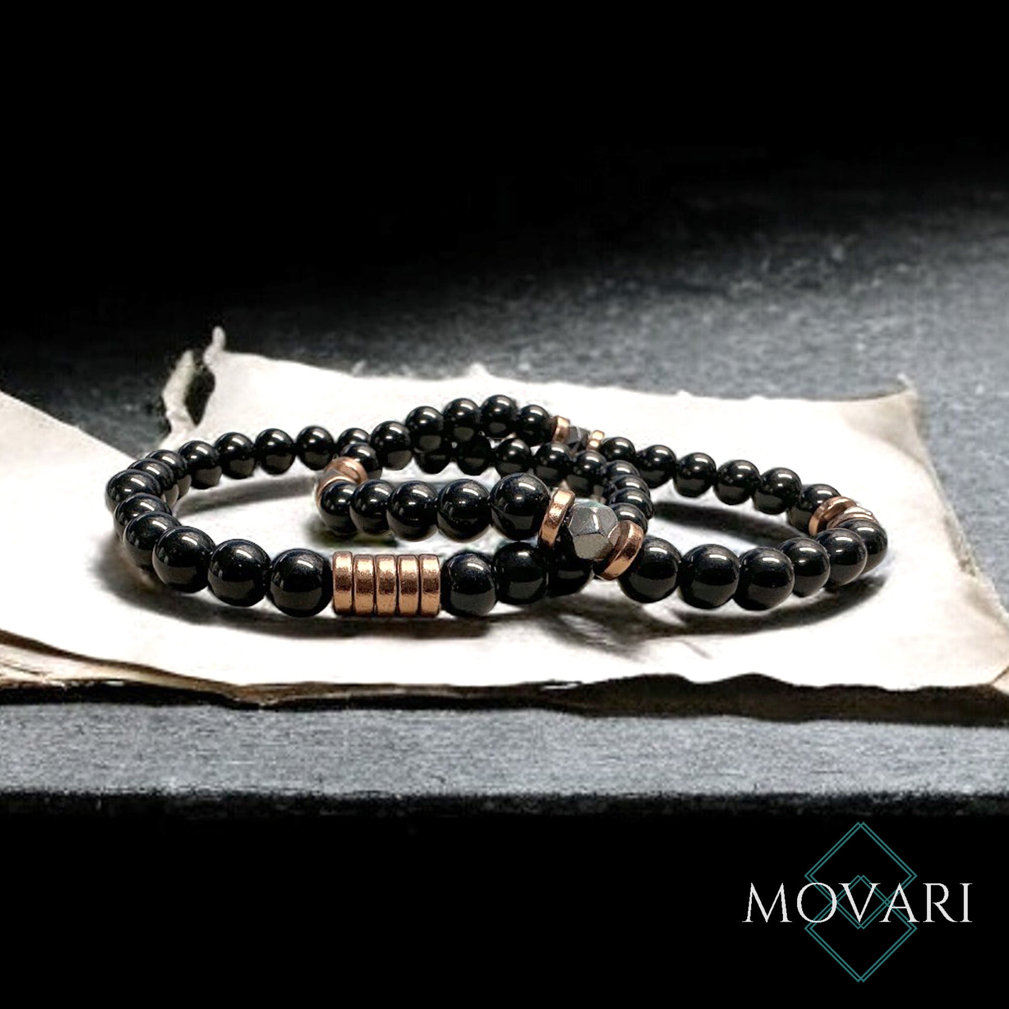 Bracelet Stacking Set For Men 6mm Obsidian And Hematite