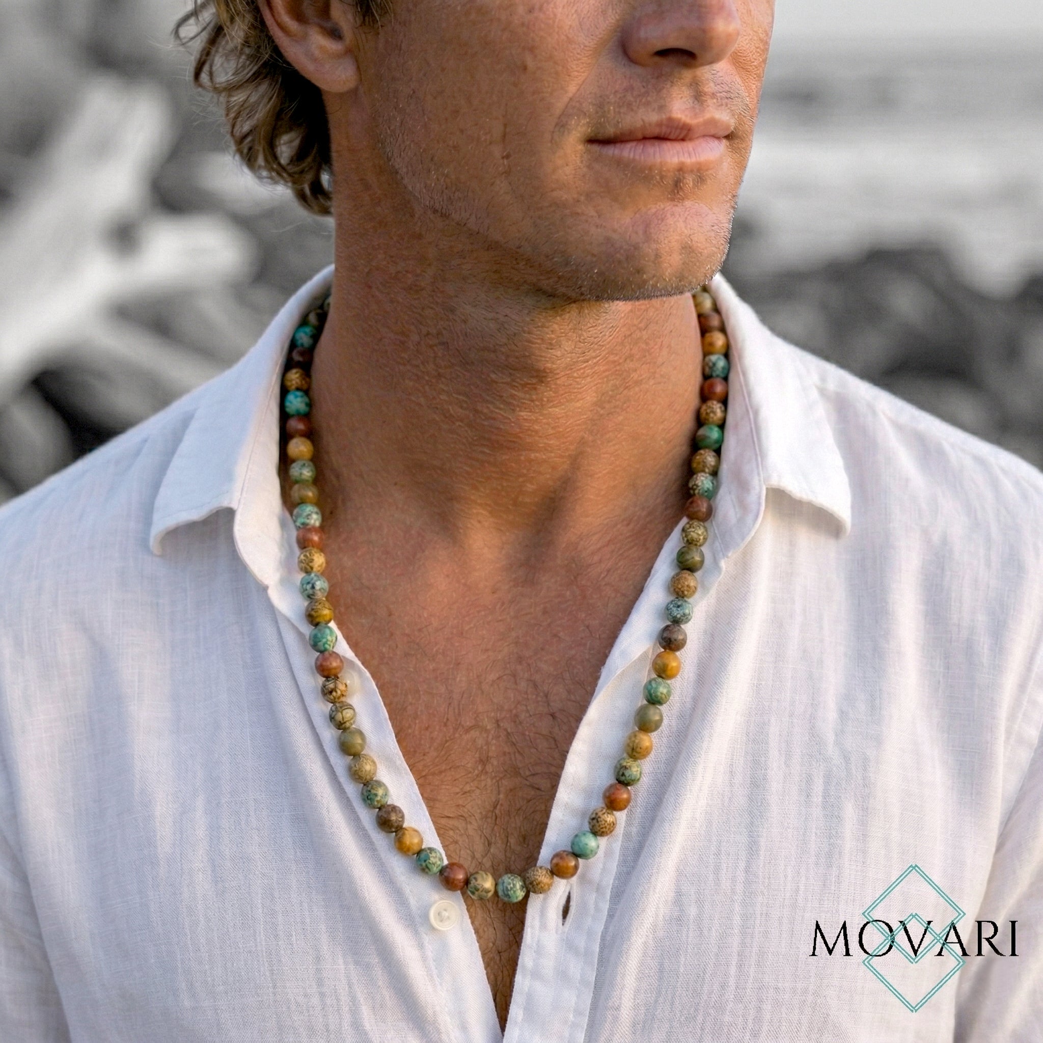Nomad Bead Necklace Turquoise Jasper 8mm Surf Jewelry